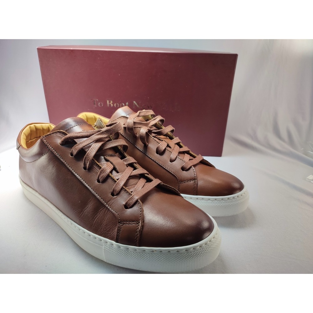 To Boot New York Brendan Cognac Brown Leather Low Top Sneaker Mens US 8